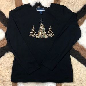 Karen Scott Christmas Tree Holiday Lind Sleeve Size S